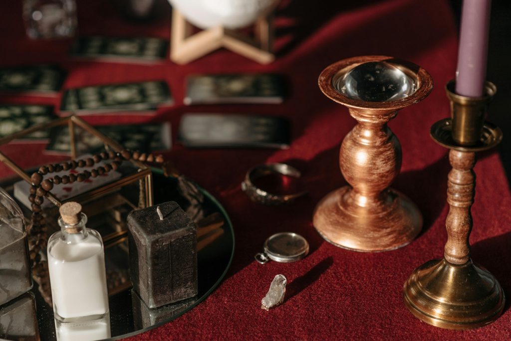 Close up shot of spell objects