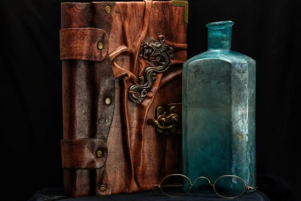 book, spectacles, potion