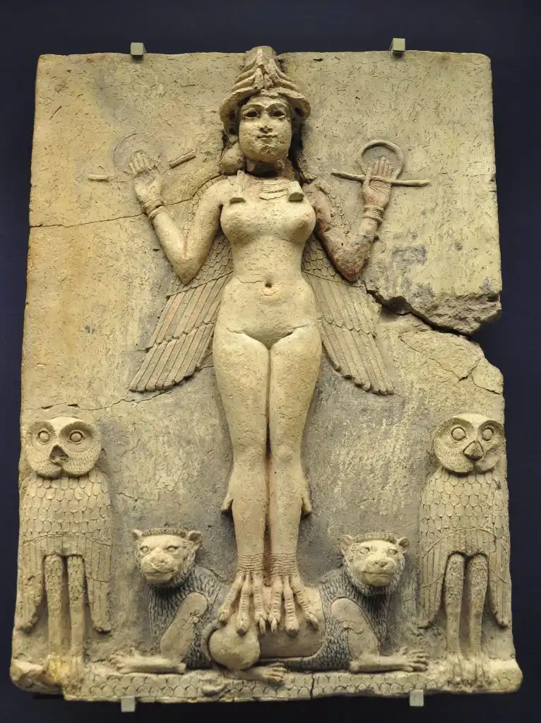 Relief showing a Babylonian goddess, possibly Lilith, from about 1800-1750 BC.