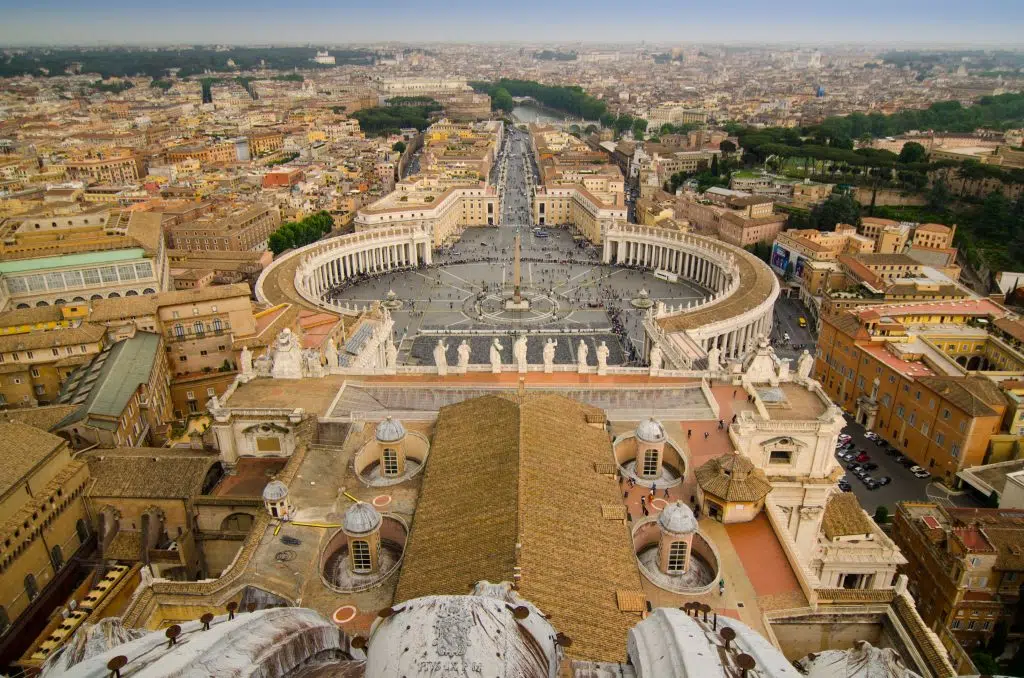 Aerial view of Vatican city full of Ancient Roman art