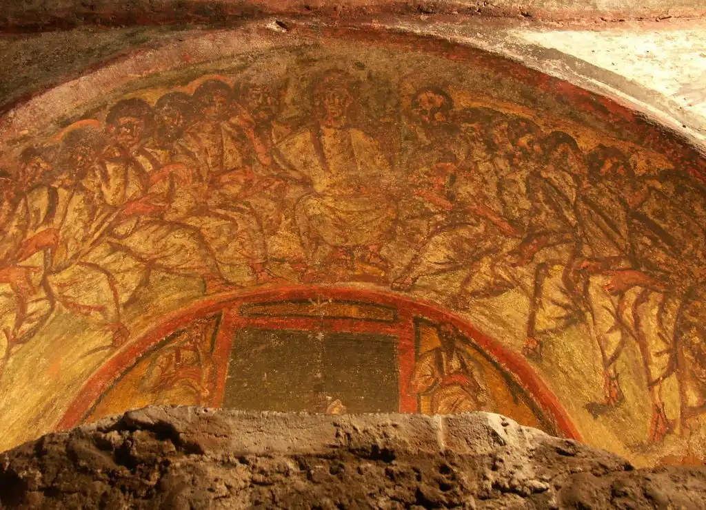 Jesus and his twelve apostles, Catacombs of Domitilla is an example of medieval art